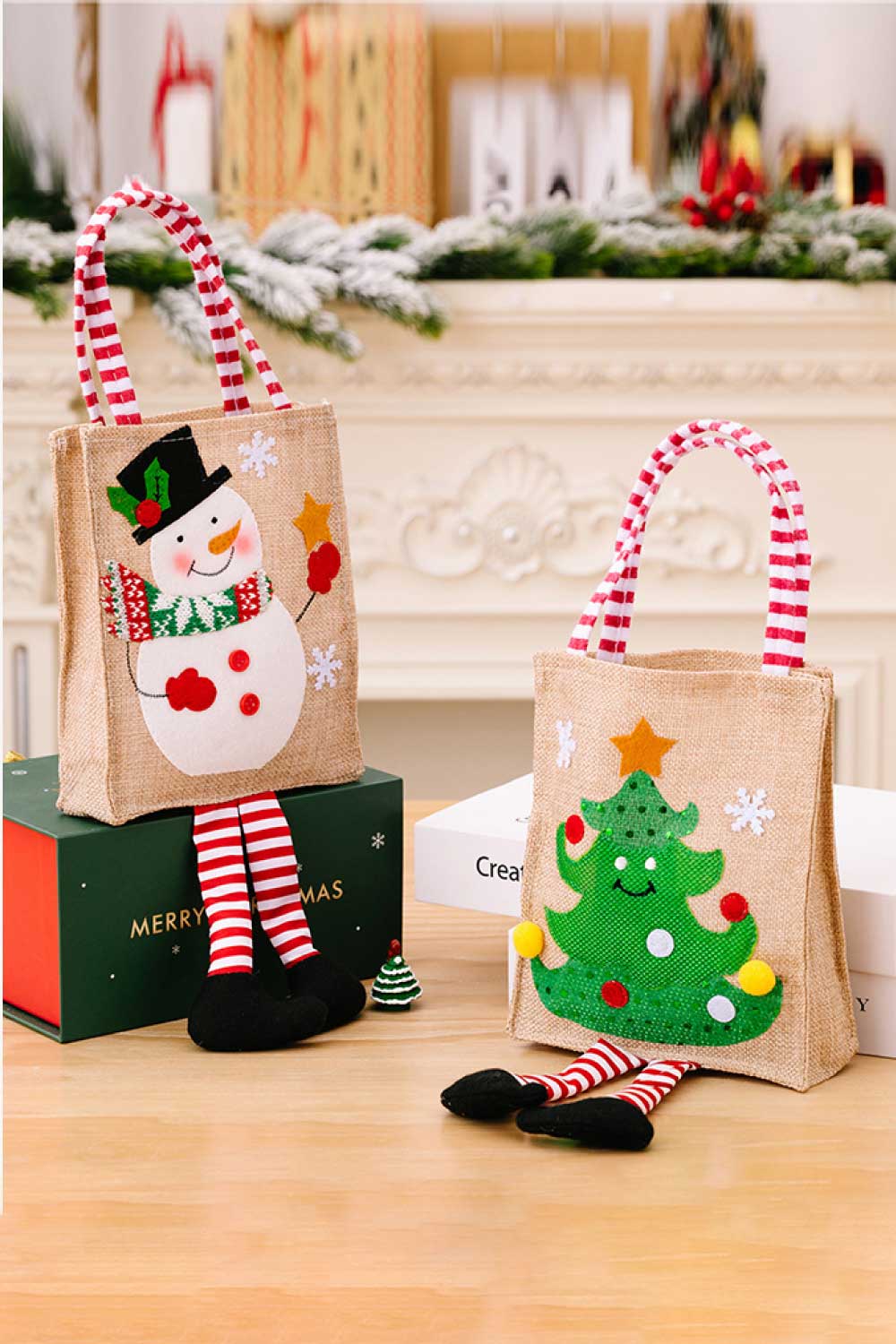 4-Pack Christmas Gnome Graphic Striped Gift Bag